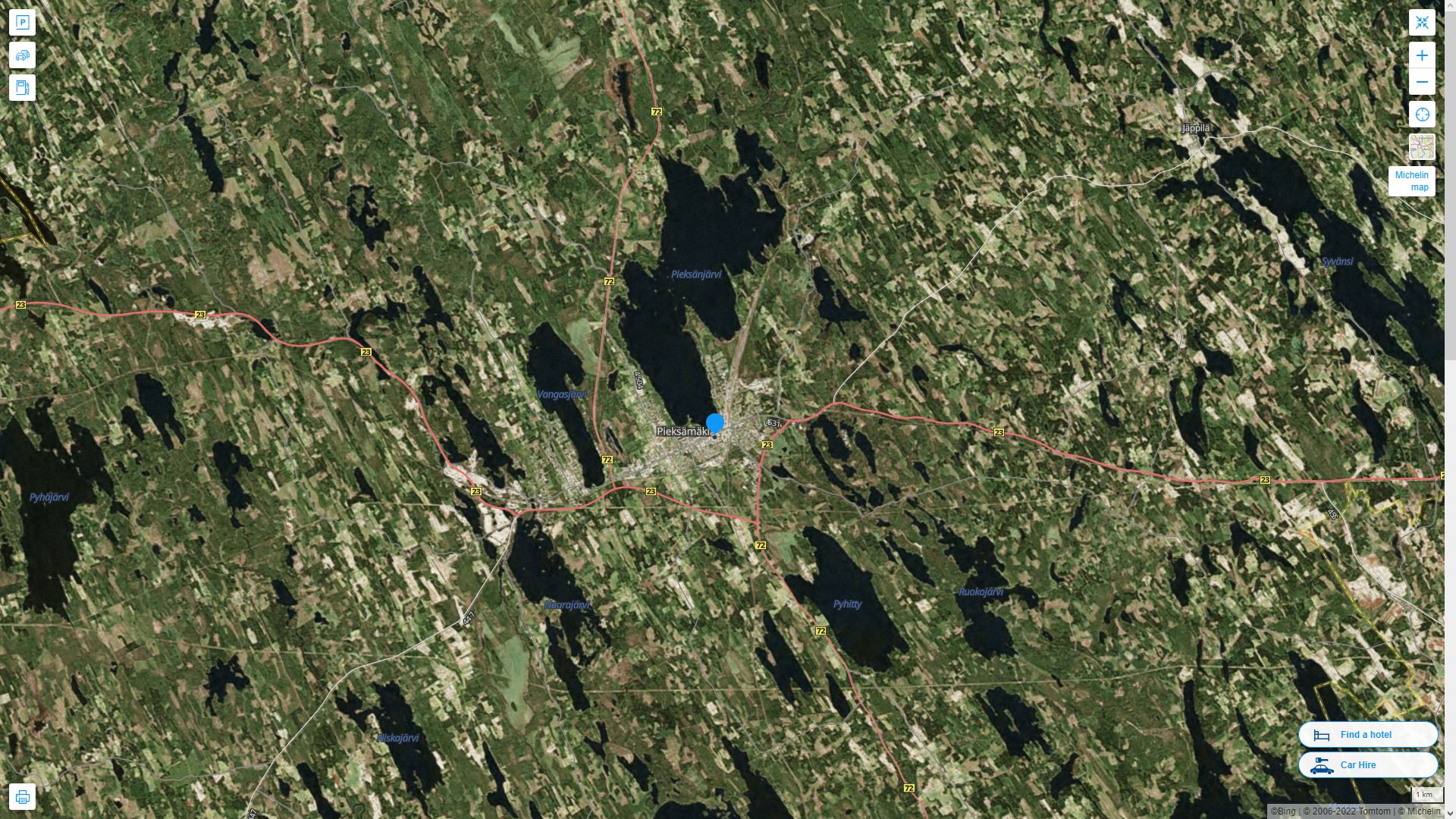 Pieksamaki Finlande Autoroute et carte routiere avec vue satellite